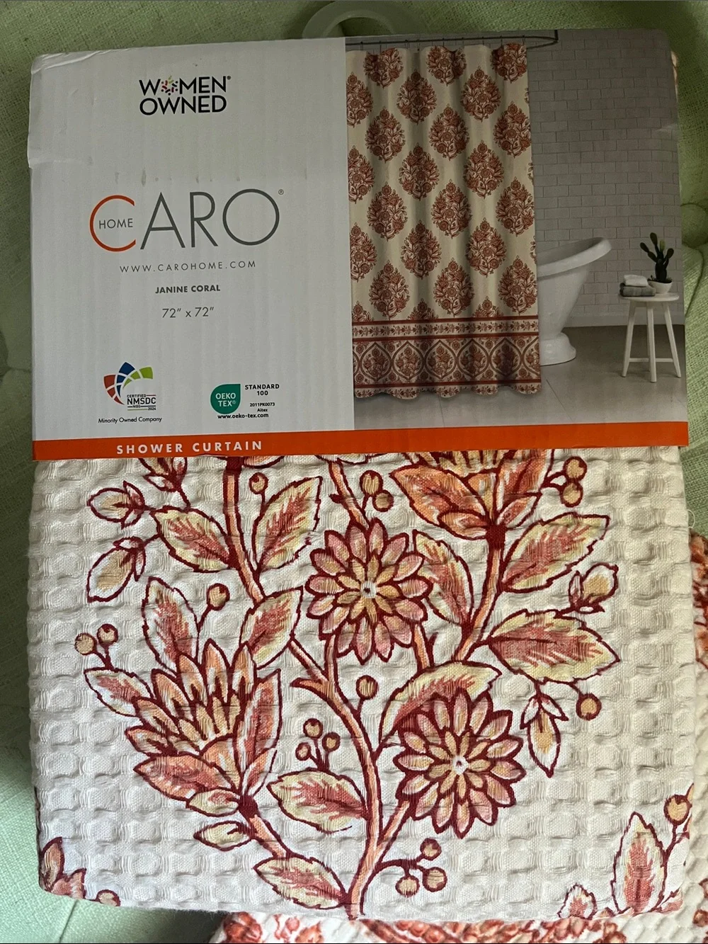 Caro Home Jasmine Coral Floral Waffle Weave Set in 100% Cotton Women Owned NWT